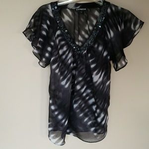 Charcoal blouse w/ beautiful beadwork